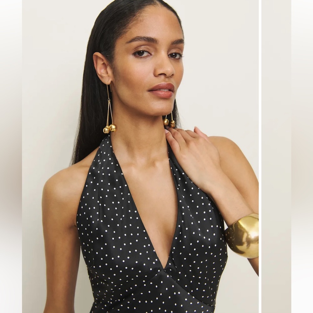 Reformation Black Polka Dot Halter Slip Dress - Picture 4 of 5